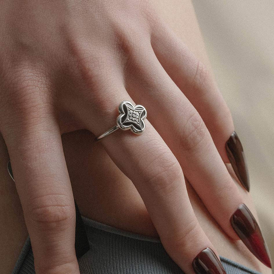 ANNIE. Tudor Crest Black Enamel Ring - Silver silver gothic black vintage inspired enamel ring