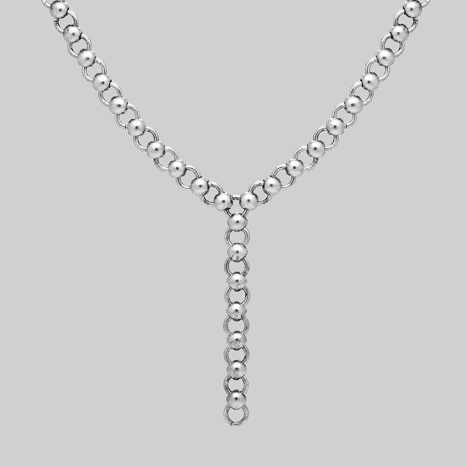 silver ball links lariat statement chunky necklace