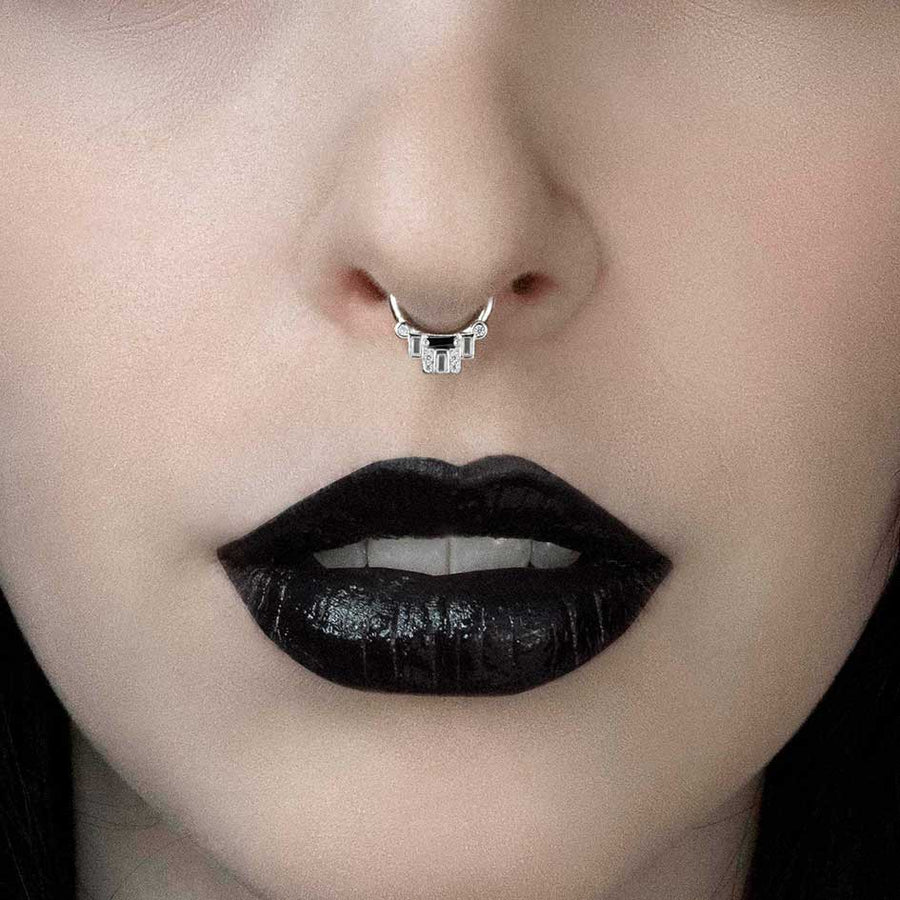 STATELY. Deco Black Spinel Septum Clicker Ring - Silver deco black spinel septum clicker ring silver
