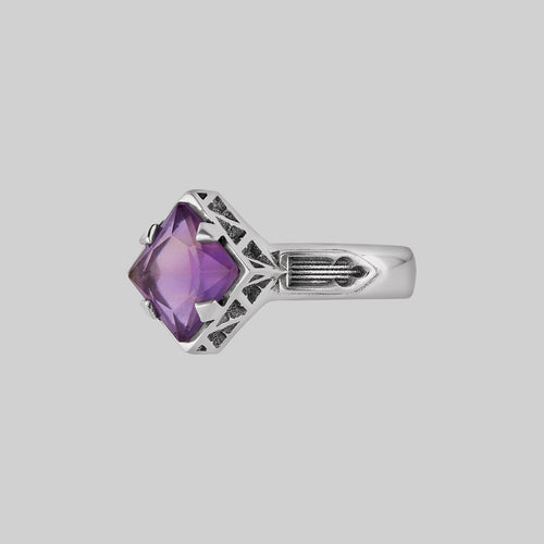 NYMPH. Amethyst Rectangle Clicker Ring - Silver