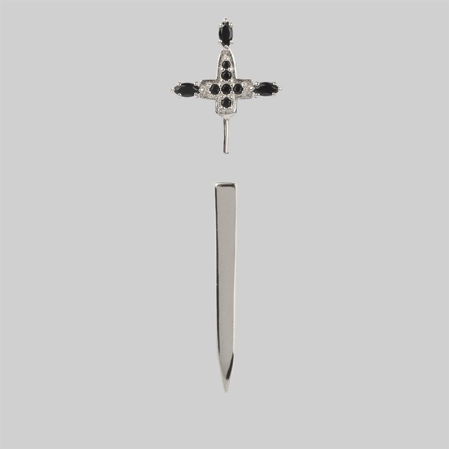SLAY. Black Spinel Silver Dagger Single Earring Single silver dagger earring