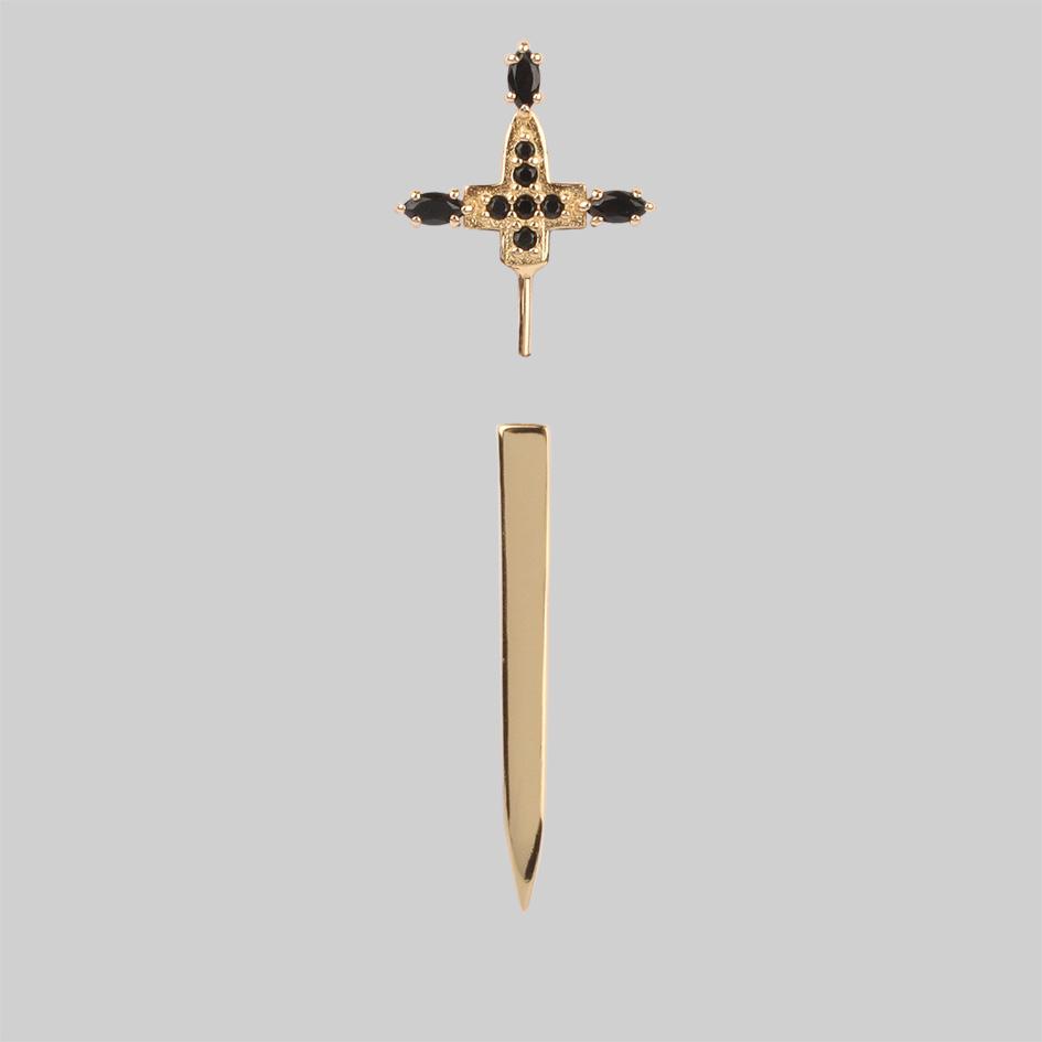 SLAY. Black Spinel Gold Dagger Single Earring