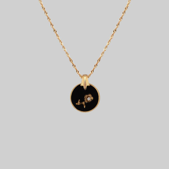 ROSE. Vintage Jet Black Glass Engraved Rose Pendant Necklace