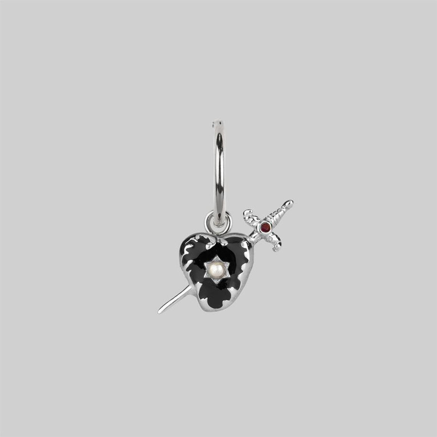 DEVOTION. Black Heart & Sword Hoop Earrings - Silver DEVOTION. Black Heart & Sword Hoop Earrings - Silver