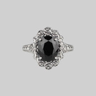black gemstone flower ring 