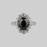 black gemstone flower ring