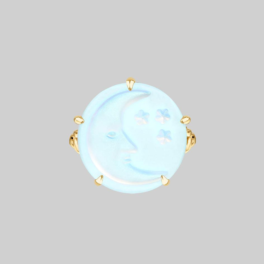 huge blue crystal moon ring