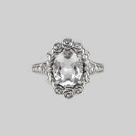 silver rose crystal ring 