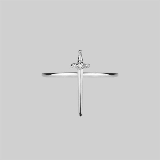 BETRAYAL. Dagger & Cubic Zirconia Ring - Silver