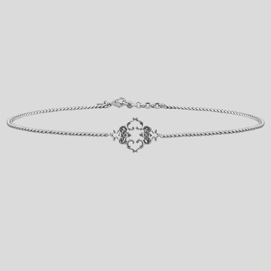 Detailed Silver Chain Choker - front view