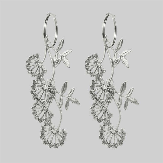 AELLA. Floral Drop Hoop Earrings - Silver