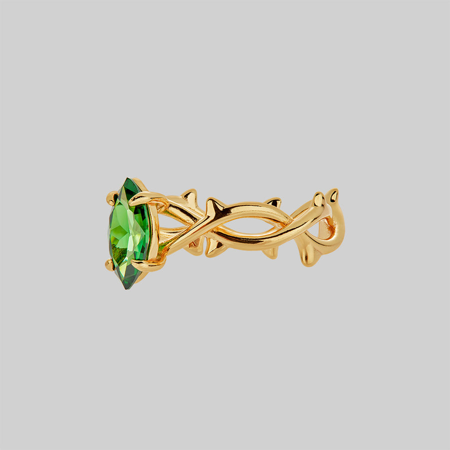 REVIVAL. Green CZ Thorn Band Ring - Gold Gold thorn gemstone ring