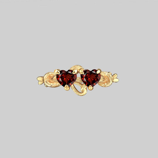 ENTANGLED. Quantum Garnet Hearts Ring - Gold