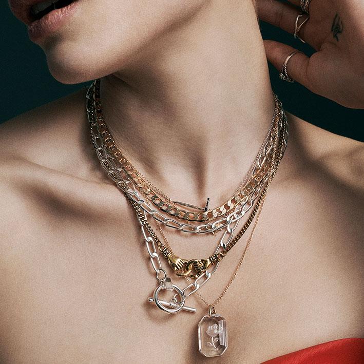 UNITY. Linking Hands Necklace - Silver Mixed metal layering necklaces