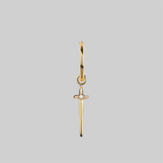 BETRAYAL. Cubic Zirconia Dagger Hoop Earrings - Gold