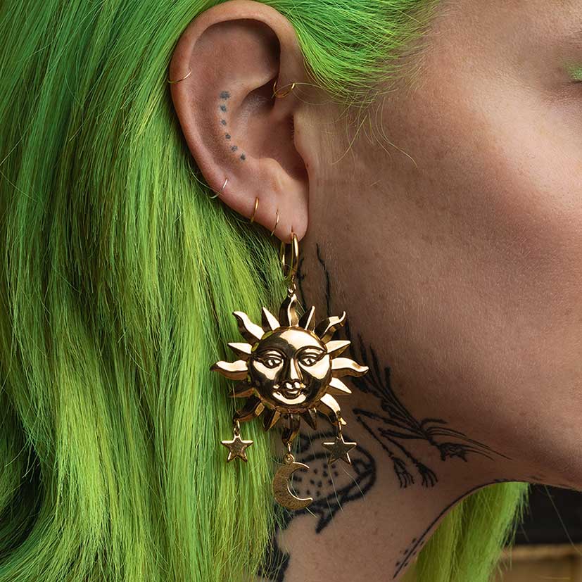 HELIOS. Sun & Moon Dream Catcher Hoop Earrings - Gold gold dreamcatcher earrings