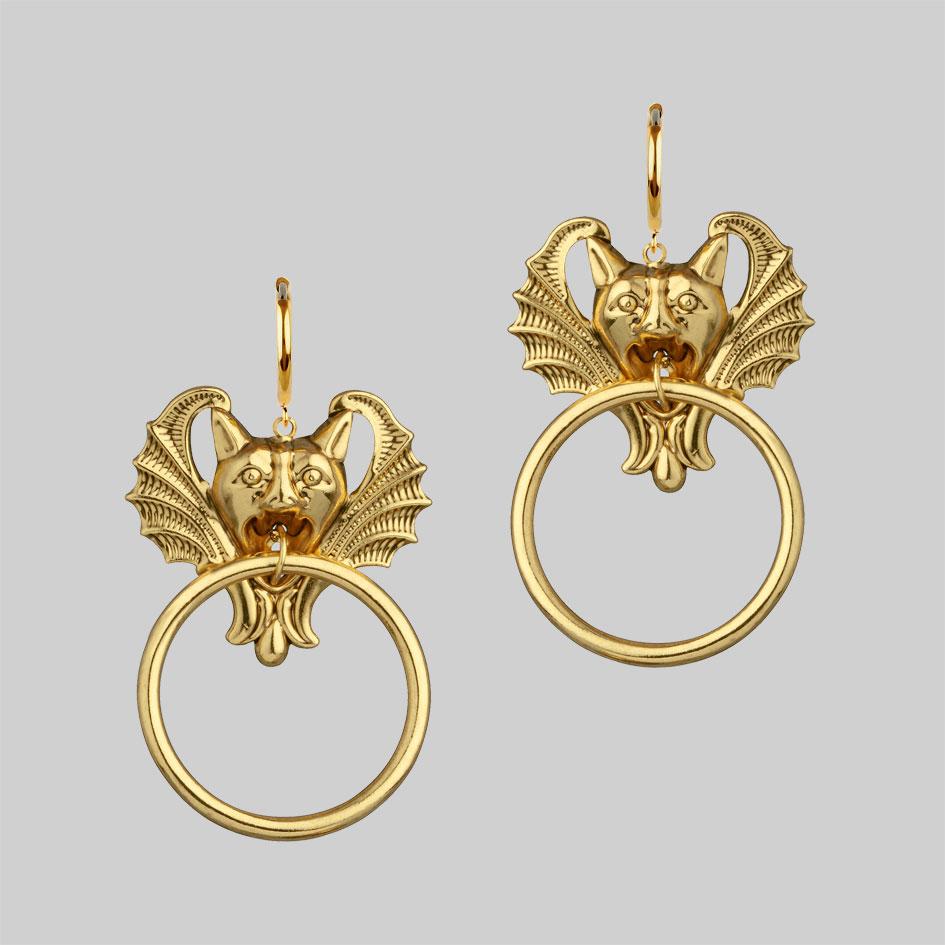 Gold gargoyle earrings