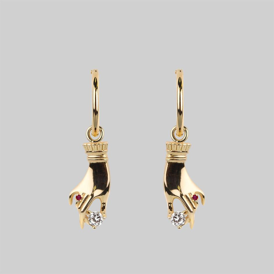 MILDRED. Disembodied Hand Hoop Earrings - Gold