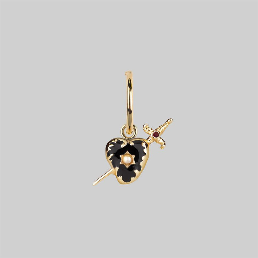 DEVOTION. Black Heart & Sword Hoop Earrings - Gold DEVOTION. Black Heart & Sword Hoop Earrings - Gold