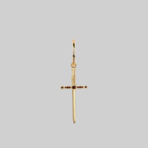 SALEM. Garnet Short Dagger Single Earring - Gold