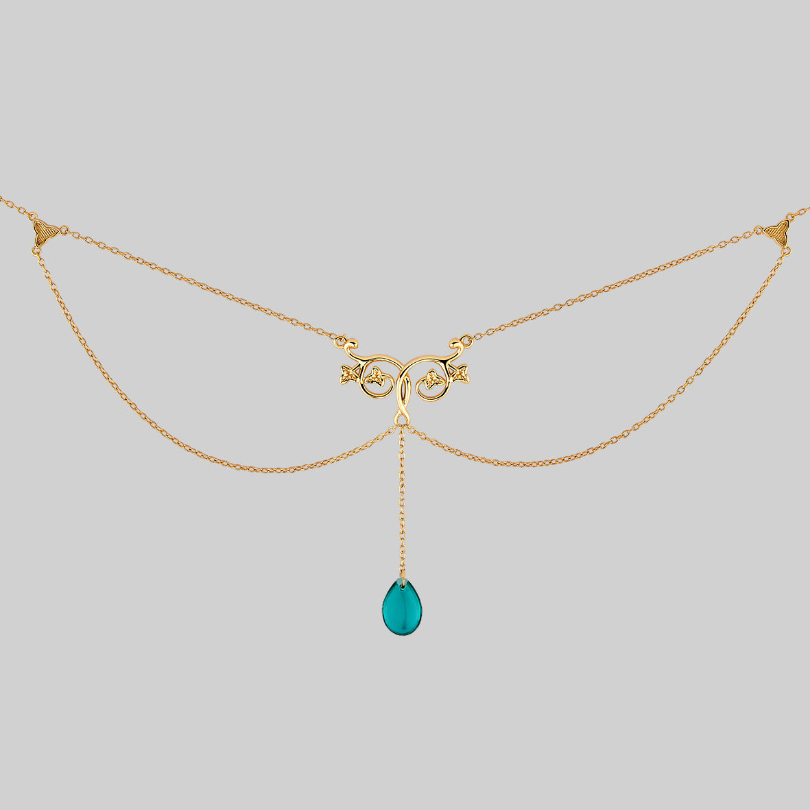Gold layered chains droplet necklace