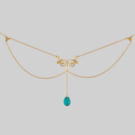 Gold layered chains droplet necklace