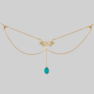 Gold layered chains droplet necklace