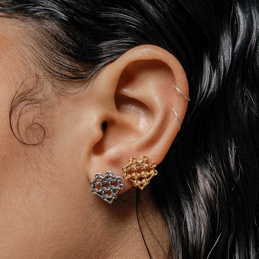 The Supreme Heart Chain Earrings - Silver Heart shaped chain studs