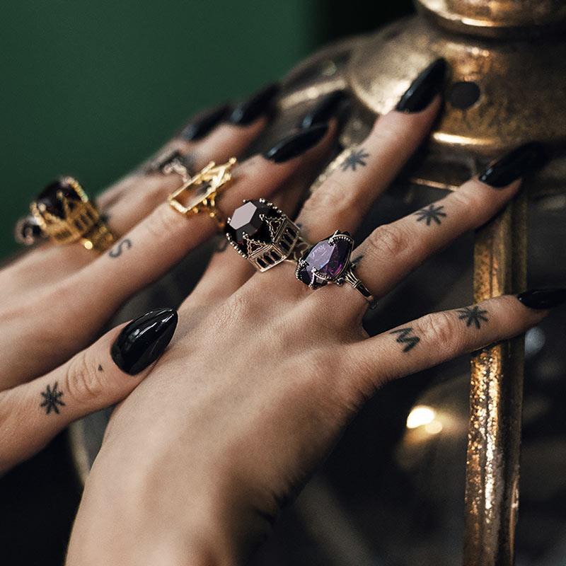MALEFICENT. Amethyst CZ Gothic Ring - Gold Large amethyst ring