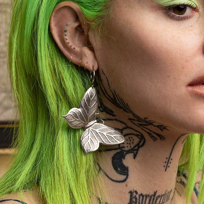 NEW DAWN. Huge Butterfly Hoop Earrings - Silver Large silver butterfly earrings