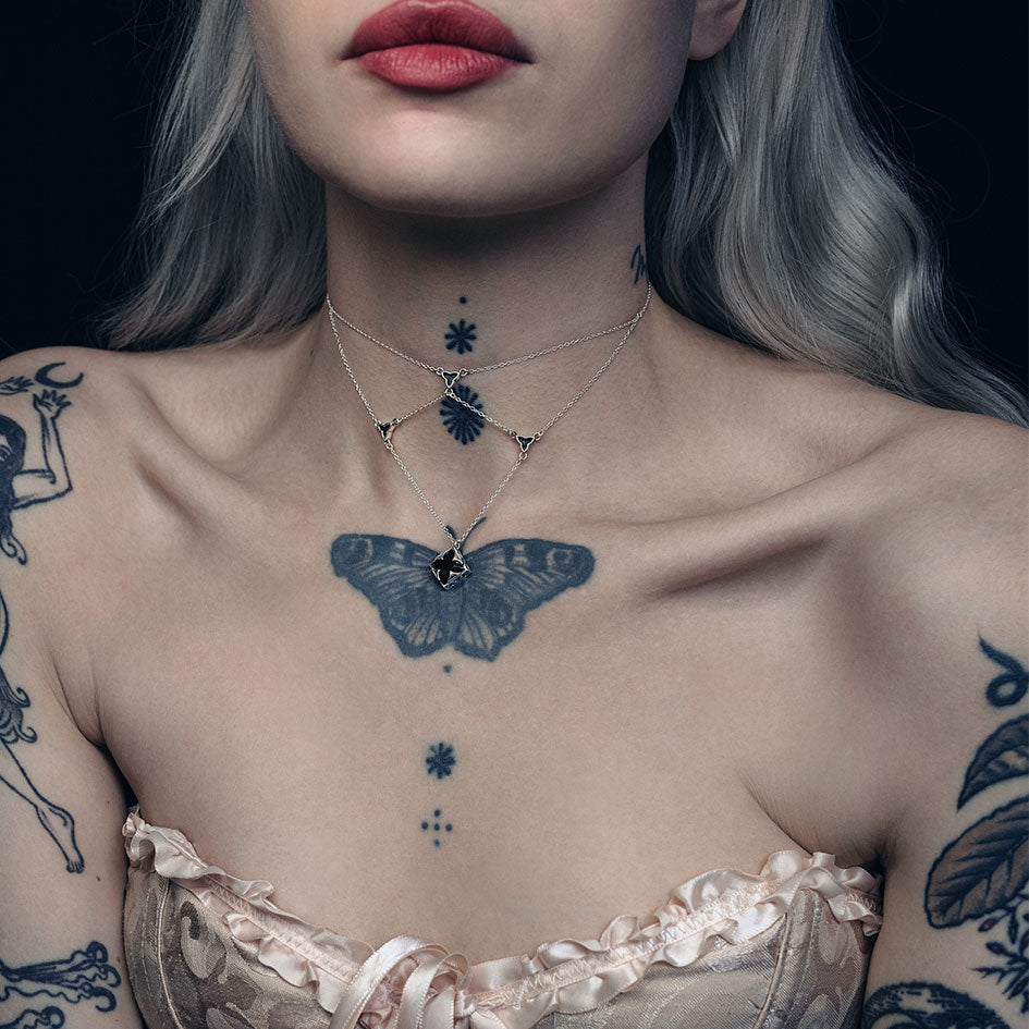 Layered silver gothic necklace