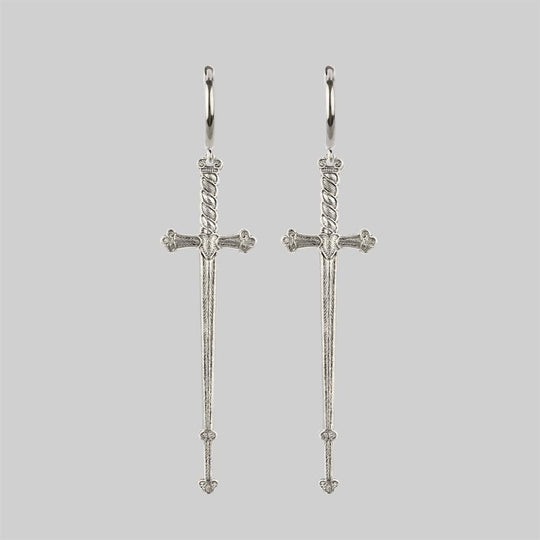 MERCY. Sword Hoop Earrings - Silver