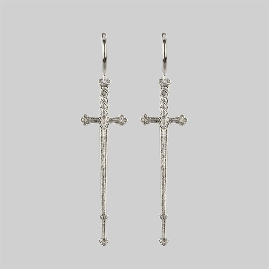 Long silver sword earrings