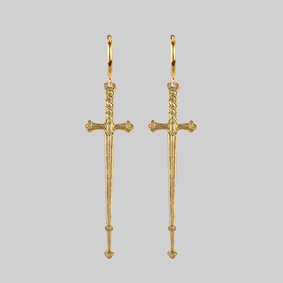 Gold sword hoop earrings