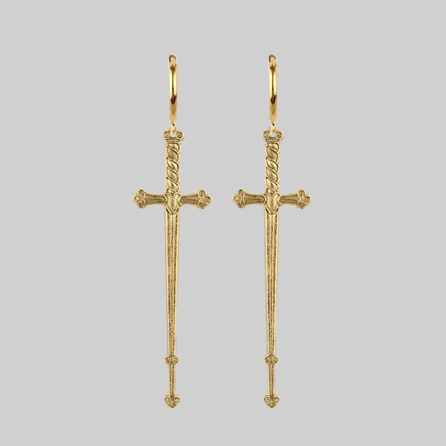 Gold sword hoop earrings