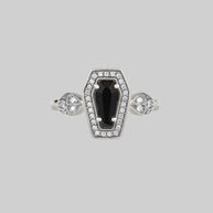 Black Onyx and Crystal Coffin Silver Ring