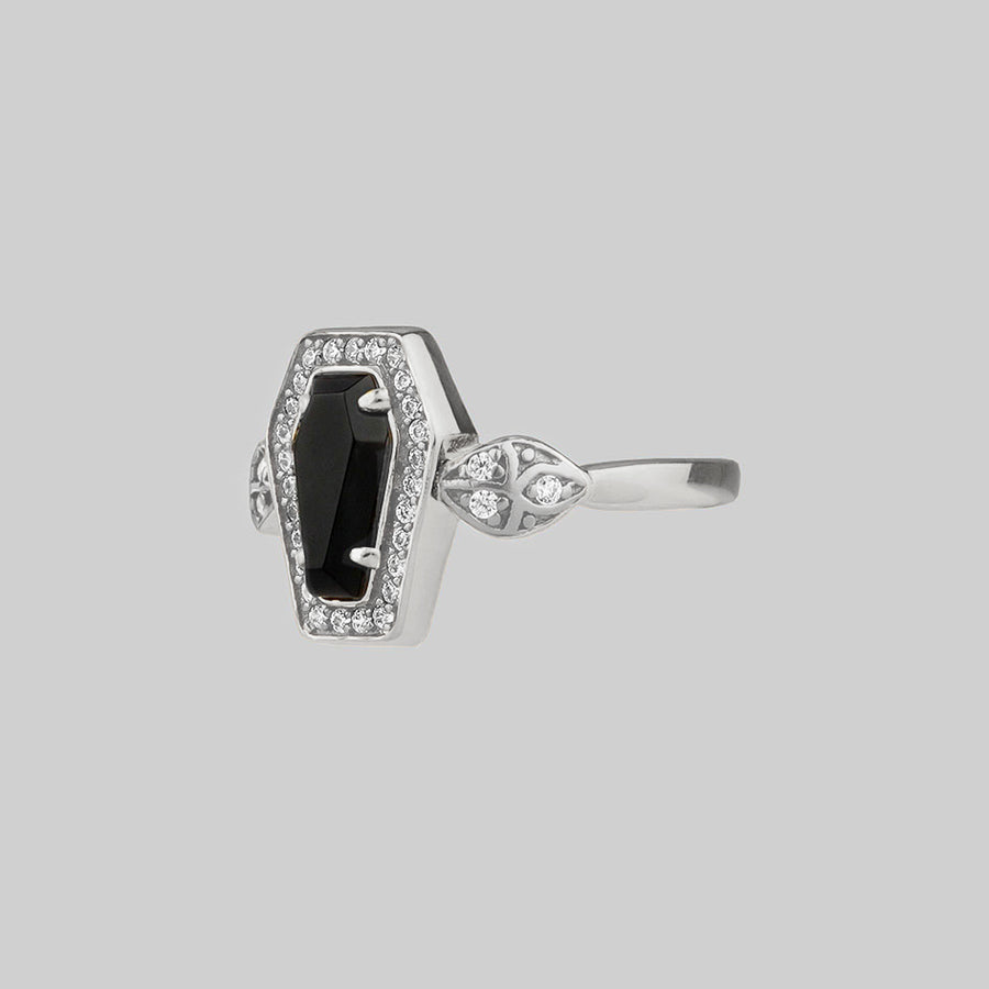 MORI. Black Onyx & Crystal Coffin Silver Ring gothic coffin gemstone ring silver