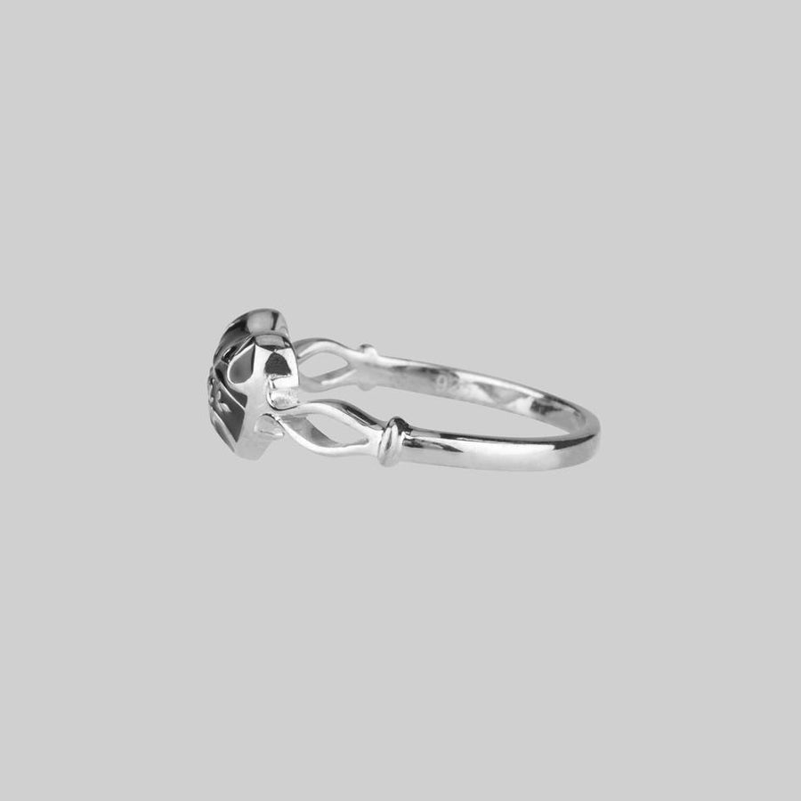 MEMENTO MORI. Black Enamel Heart Silver Ring Black Enamel Heart Silver Ring Side View
