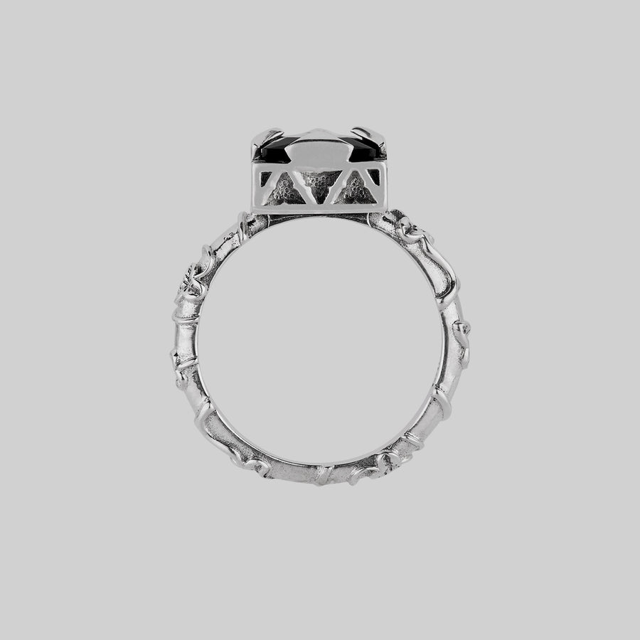 VAULT. Square Onyx & Ivy Ring - Silver Onyx and silver ivy gothic ring