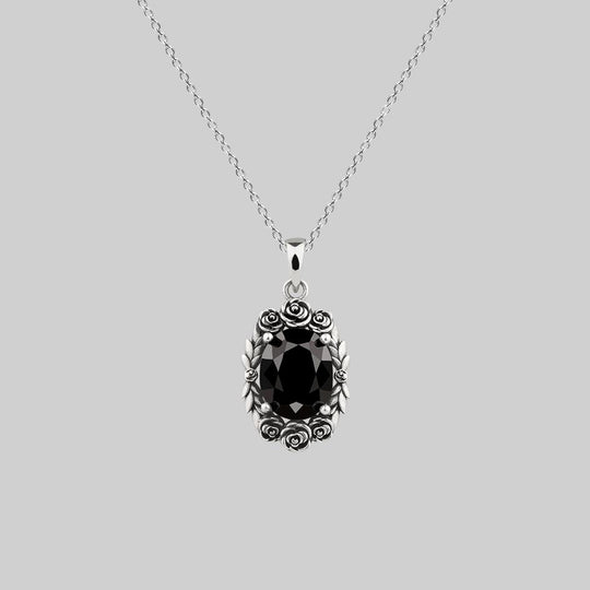 MARIA. Rose Wreath Onyx Necklace - Silver