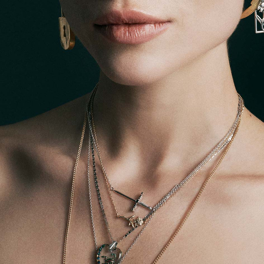 ELYSIAN. Black Spinel Dagger Necklace - Silver dagger necklace