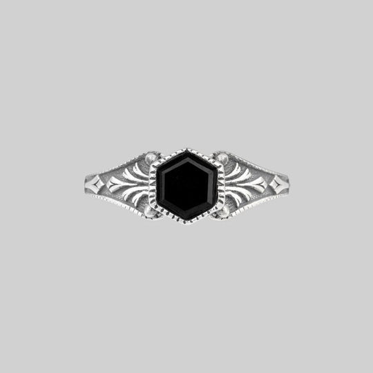 RELIC. Onyx Hexagon Ring - Silver