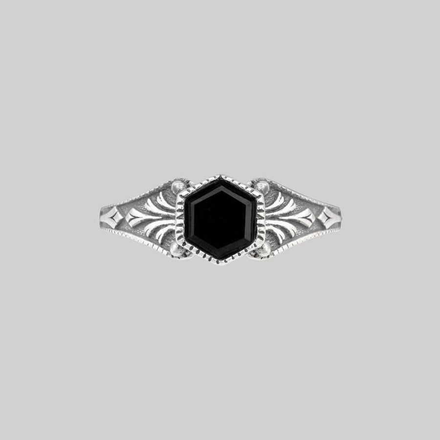 RELIC. Onyx Hexagon Ring - Silver