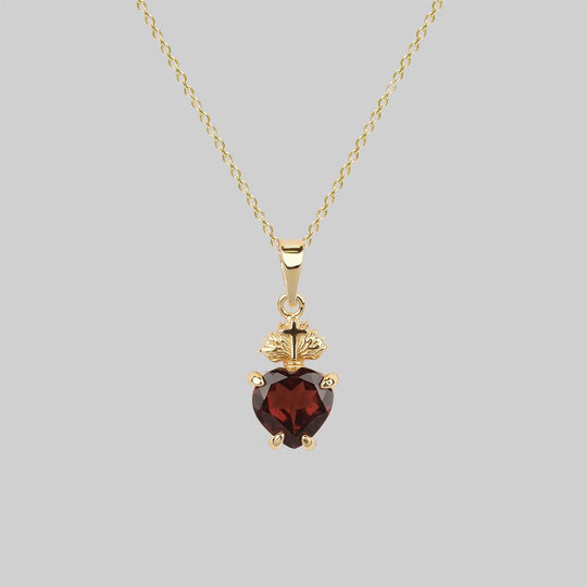 The Sacred Heart Garnet Necklace - Gold