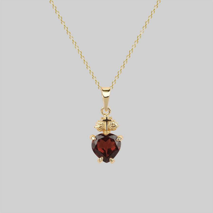 Garnet sacred heart necklace