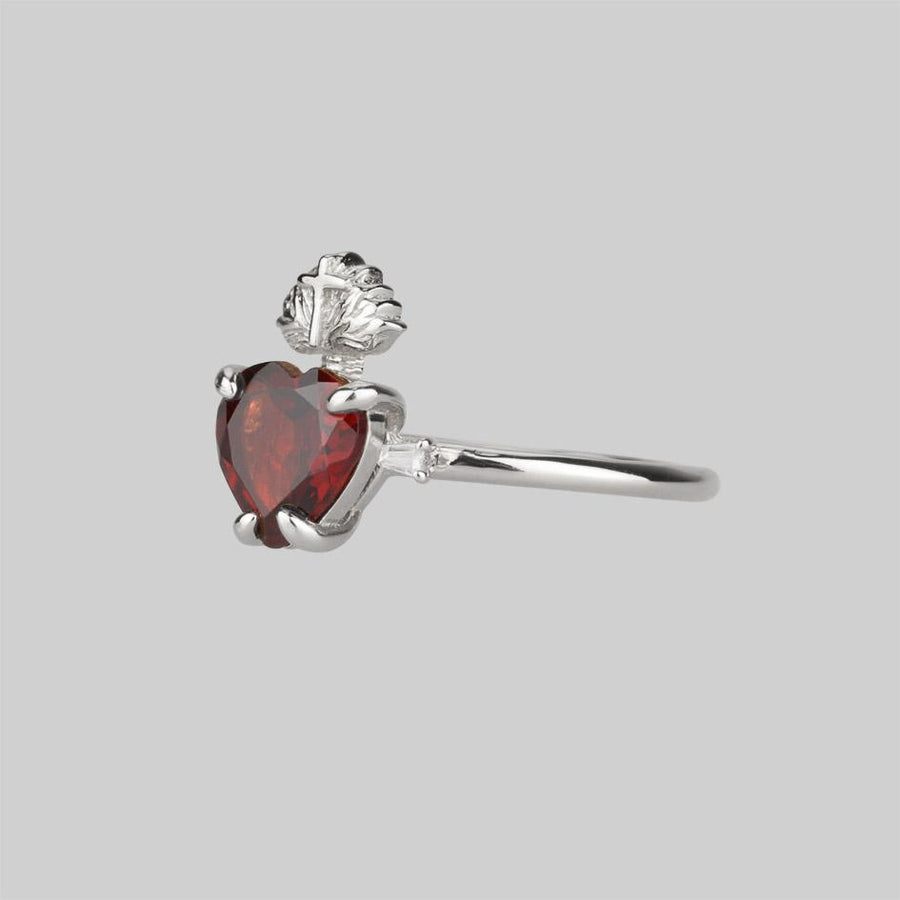 The Sacred Heart Garnet Ring - Silver Garnet and silver sacred heart ring