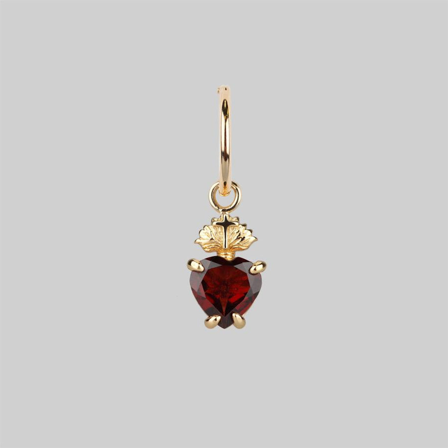 The Sacred Heart Garnet Earrings - Gold Gold sacred heart single earring