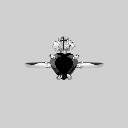The Sacred Heart Black Spinel Ring - Silver