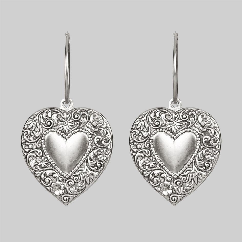 LOVE STRUCK. Heart Hoop Earrings - Silver