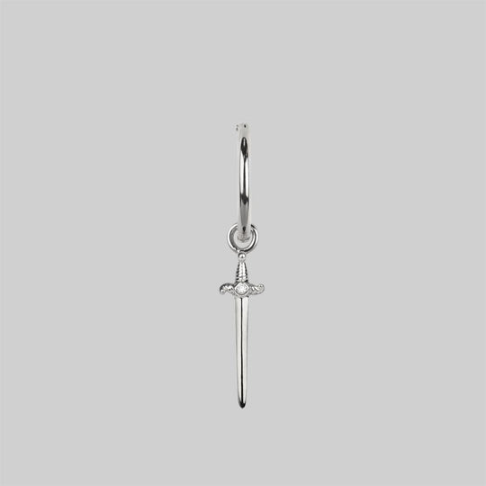 BETRAYAL. Cubic Zirconia Dagger Hoop Earrings - Silver